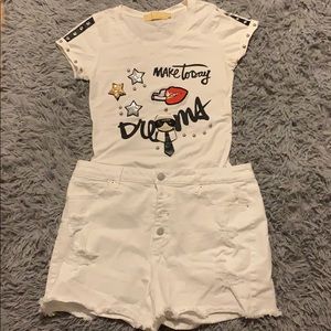white t-shirt and jeans shorts set